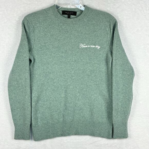 Rag & Bone Men S Preppy Green Lambs Wool Have a Nice Day Victor Sweater Pullover - Picture 1 of 8